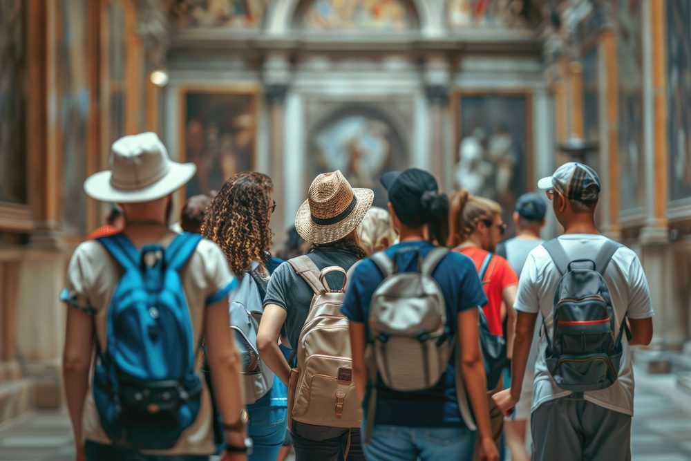 Groupe de voyageurs suivant une visite guidée