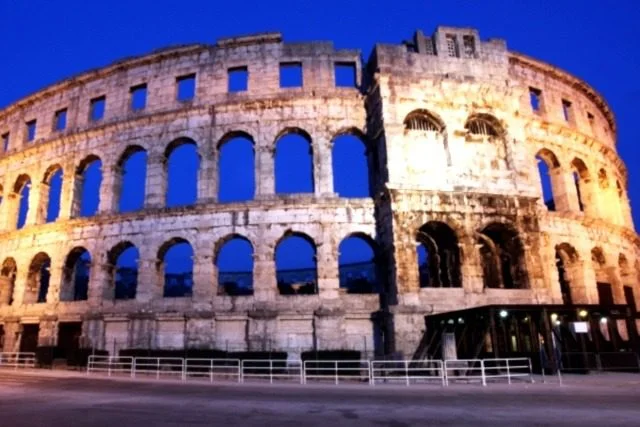The Roman Amphitheater of pula, Croatia at night.