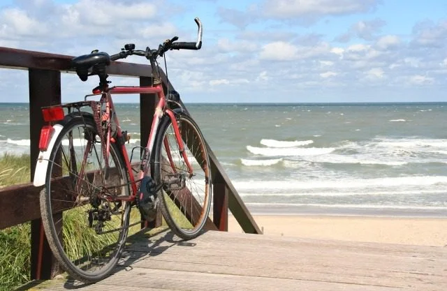 Sportsbike parked at the beach