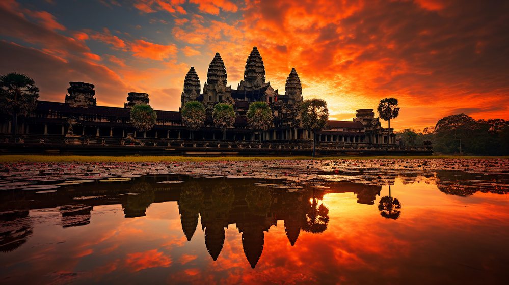 Coucher de soleil d'Angkor Watt, Cambodge