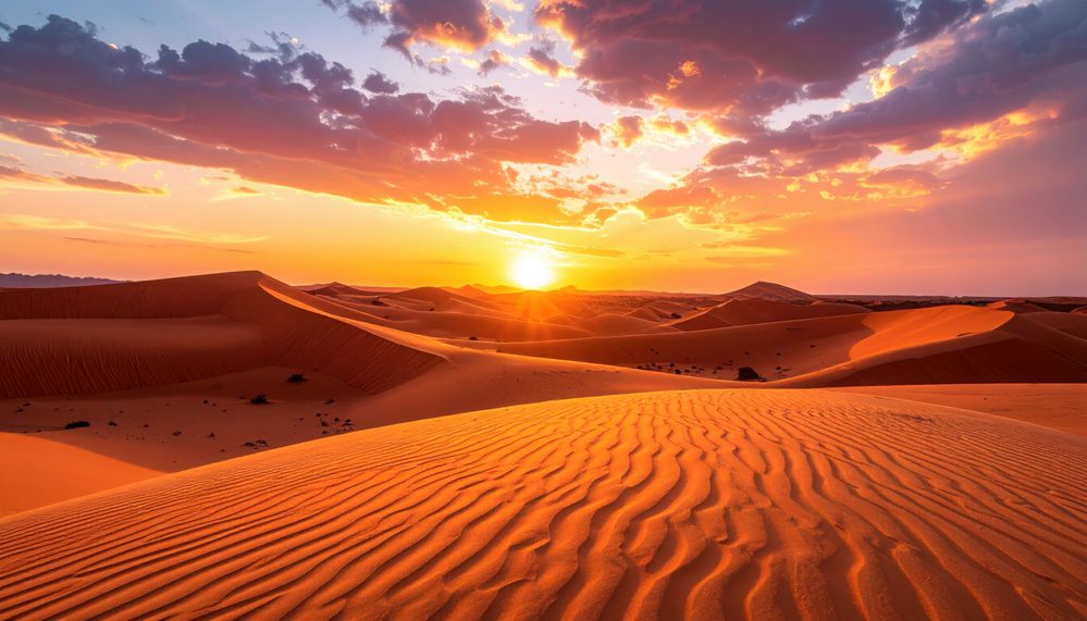 Coucher du soleil désert du Maroc